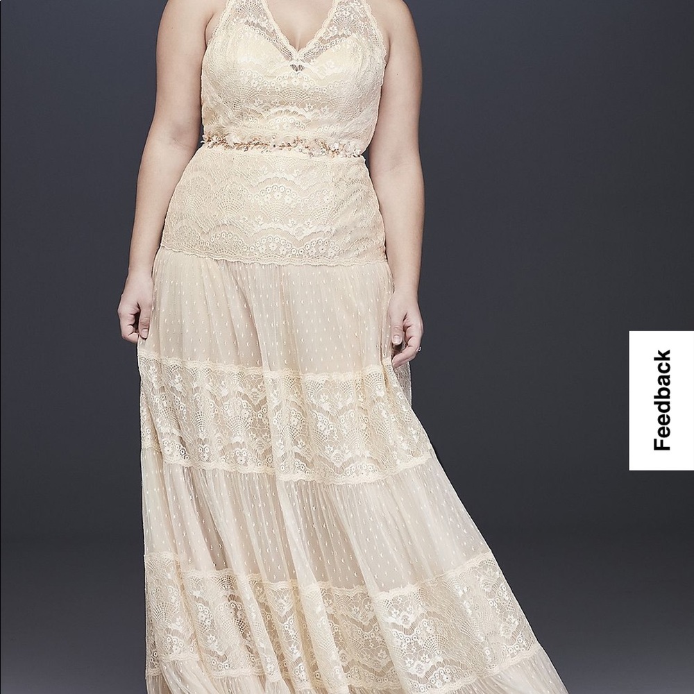Galina Signature Lace and Point D'Esprit Plus Size Wedding Dress